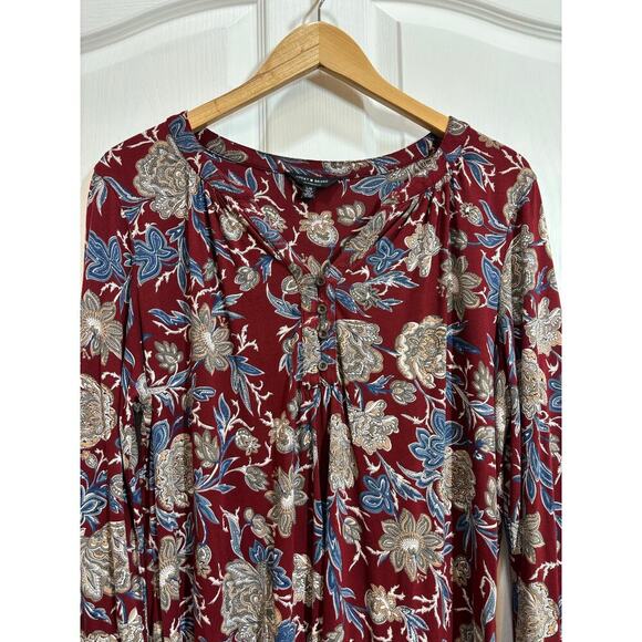 Lucky Brand Women L Boho Long Sleeve Hi/Low Border Print Tunic Blouse Casual - Picture 2 of 7